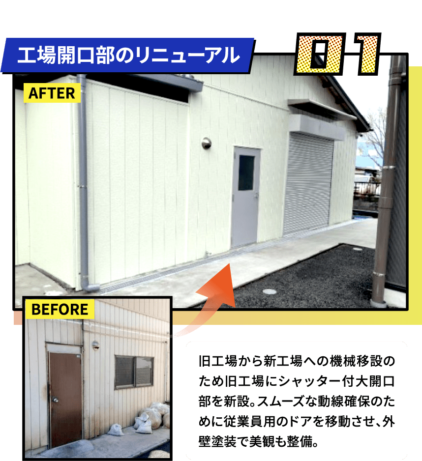 工場開口部のリニューアル