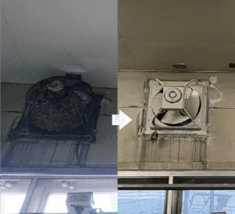 老朽化した有圧扇を新しくし、工場内の給排気をスムーズに